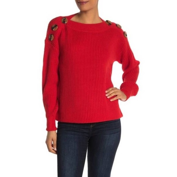 Philosophy Sweaters - Philosophy Ribbed Chunky Oversized Knit Pullover Button Sweater Red Size Medium